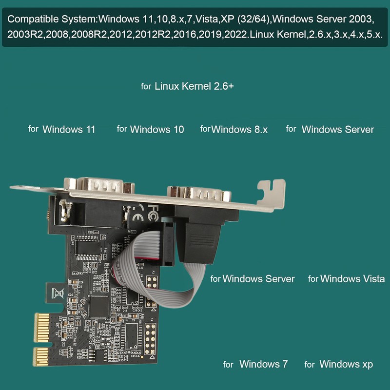2 Port PCI Express RS232 DB9 Serial Port Card PCIe