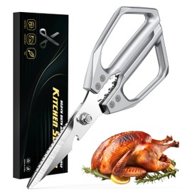 BALUCA Heavy Duty Kitchen Scissors All Purpose - Professional Stainless Steel Japanese Kitchen Shears for Food, Chicken Bones & Turkey | Dishwasher Safe, Sharp Meat & Poultry Scissors (Silver)