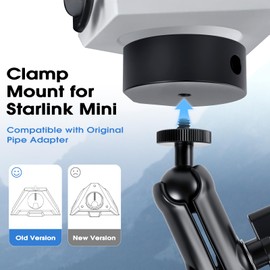 Starlink Mini Mount, Aluminum Double Long Arm Extension,Starlink Mini Pole Clamp Mount Accessories,Djustable Clamp Bracket for RV/Pole/Roof Rack/Yacht,Compatible with Original Pipe Adapter (Black)