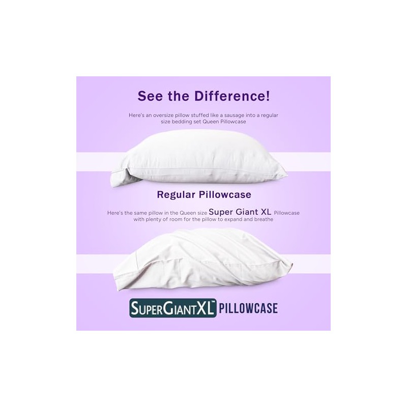 SuperGiantXL Pillowcase Extra Wide Pillowcases, 25” inches Wide! Designed to