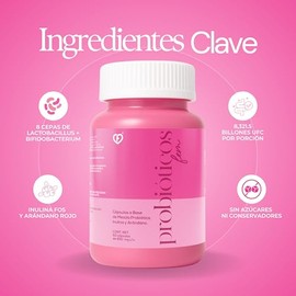 CARO FIT | Probióticos Fem Para Mujer Con 8 Billones UFC Por Porción Y Arándano Rojo | Con Inulina FOS Y 8 Cepas De Lactobacillus | Apoya Equilibrio F