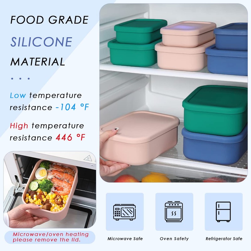 Keweis Silicone Food Storage Containers, Set of 3 Rectangular Bento