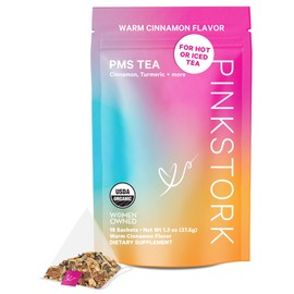 Pink Stork Organic PMS Tea for Hormone Balance, Mood Swings, Bloating, and Period Regularity - 8 Herbs - Vitex, Red Raspberry Leaf, Chamomile - Caffeine-Free - 15 Sachets, Hot or Iced