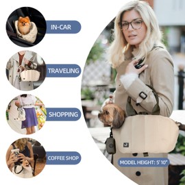 Sytopia Small Dog Carrier Purse, Portable Pet Carrier Tote Carrier with Pockets, Adjustable Safety Leash, Waterproof Dog Travel Bag, Cream Beige