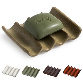 Cormomu Soap Dish Bar Soap Holder for Shower, Self Draining Water Soap Saver Keeper for Bathroom and Kitchen, Porcelain Dishwashing Sponge Soap Holder, Lift Soap Keep Dry, Yellow