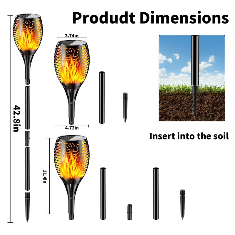 YoungPower Large Solar Torch Lights Flickering Flames Torches 43'' Height