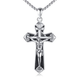 Midir&Etain Crucifix Necklace for Men Women 925 Sterling Silver Jesus Cross Pendant Necklace Protection Catholic Jewellery Birthday Gifts for Son Boyfriend Girlfriend