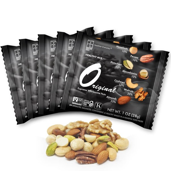 Roastery Coast - Daily Nuts Original Mixed Nuts Packs | Individually wrapped snacks | Unsalted Mixed Nuts | Nut Snacks | 22 Packs (1 OZ each) | No peanuts | Deluxe assorted snack