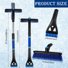 Huifengjie 3in1 Car Ice Scraper with Snow Brush, Snow Brush, Ice Scraper, Removable, Telescopic Handle with Ergonomic Foam Handle, for Car, Truck, SUV, Blue