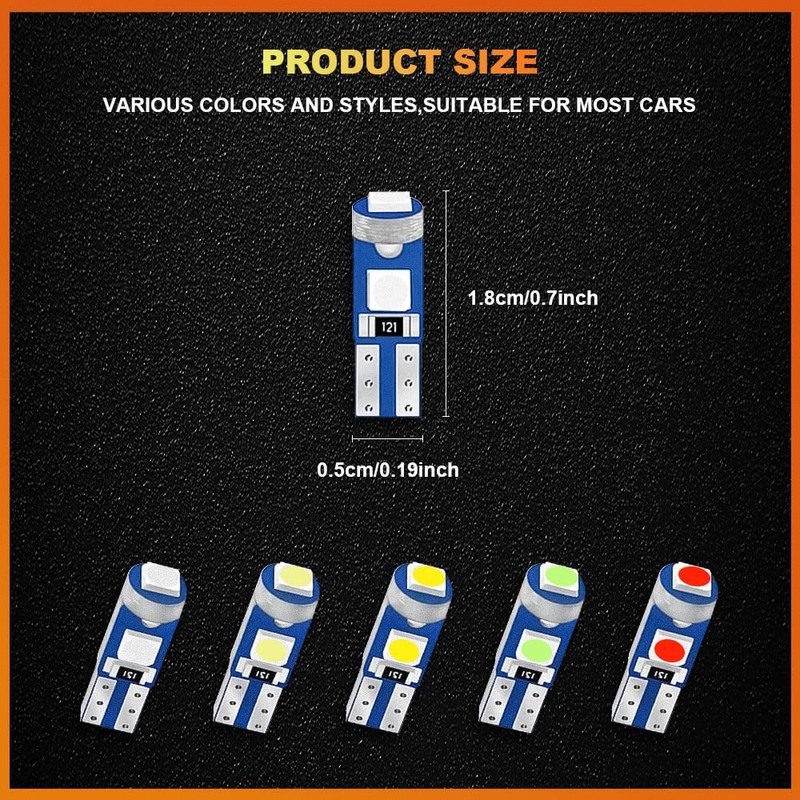 HEVLE 12PCS T5 LED Bulb, led dash light bulbs, 3030