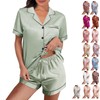 WJing Yi Jia Womens Silk Satin Pajamas Loungewear Two-Piece Sleepwear