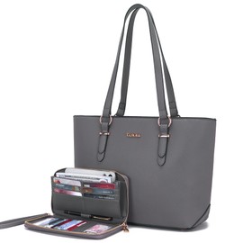 Purses for Women Faux Leather Medium Tote Satchel Handbags with Matching Wallet Purse Handbag set 2pcs ZiyeGrey