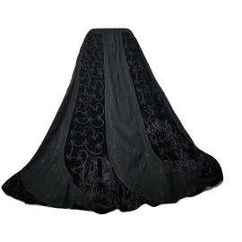 Women Winter Velvet Maxi Skirt Adjustable Waist Embroidered One Size14,16,18,20,22,22/24 Schwarz