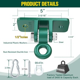 BETOOLL Swing Sets Brackets - 2 A-Frame Swing Set Brackets 4 Swing Hangers and 2 Swing Seats with All Mounting Heavy Duty Hardware Included - Swing Set Kit for Porch, Yard, Playground - Green