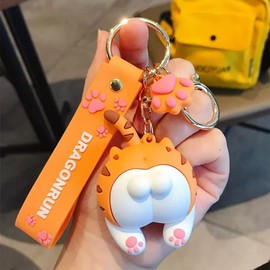 SPEEDYUNI Cat Butt Keychain with Lanyard and Cat Paw Charm, Cat Keychain, Cat-chy Keychain Gift (Orange)