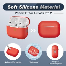 Airpods Pro 2nd Generation Case Cover, Full Protective Soft Silicone, with Cleaner kit and 3 Pairs Replacement Ear Tips, Front LED Visible