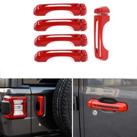 JeCar 5PCS Door Handle Tailgate Handle Cover Trim Kit Compatible with 2018-2023 Jeep Wrangler JL Unlimited 4 Door (Red)
