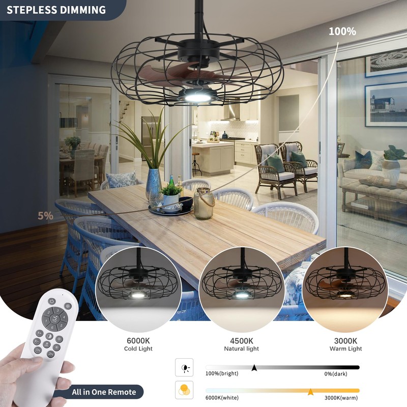 20" Outdoor Ceiling Fan with Light, With Remote and App