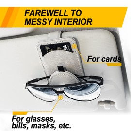 Sunglass Holder for Car Visor, Magnet Adsorbed Sunglasses Holder for Car Accessories Parts, Leather Car Sunglass Holder, Car Visor Sunglasses Clip for Glasses Cards (2PCS, Gray)