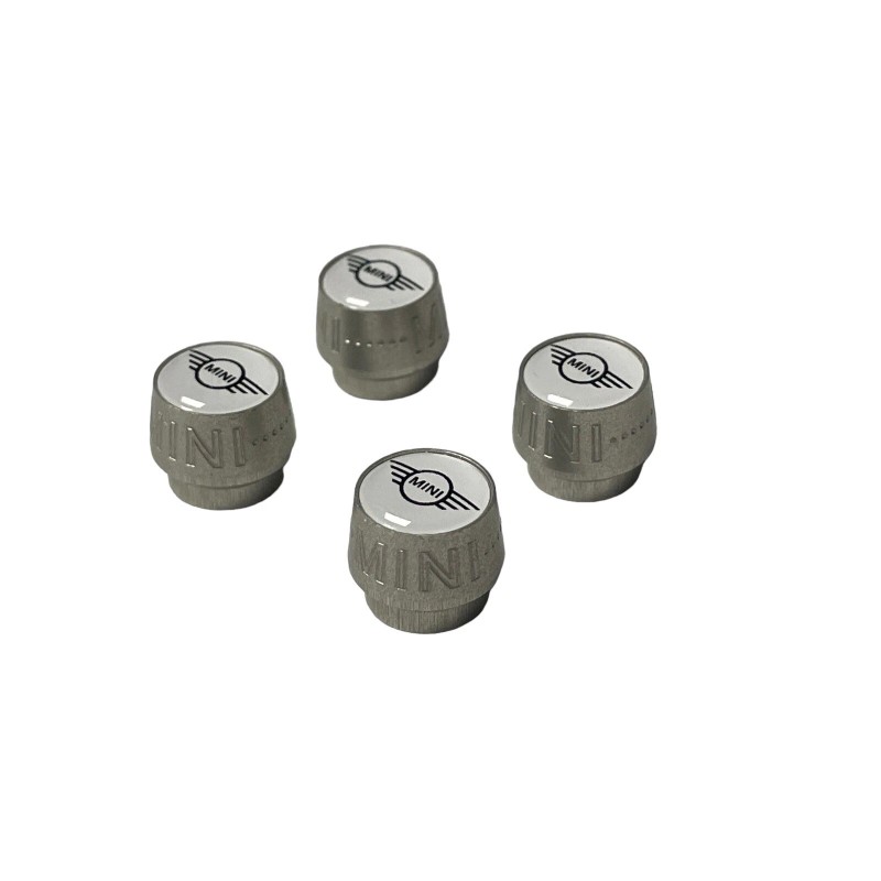 MINI Cooper Emblem Logo Silver Tire Valve Stem Caps Set