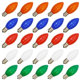 SUNSGNE 25 Pack Multicolor C9 LED Outdoor Christmas Light Bulbs, C9 Replacement Bulbs for Christmas Outdoor Indoor String Lights, E17 Shatterproof Christmas Light Bulbs, E17 Intermediate Base Bulbs