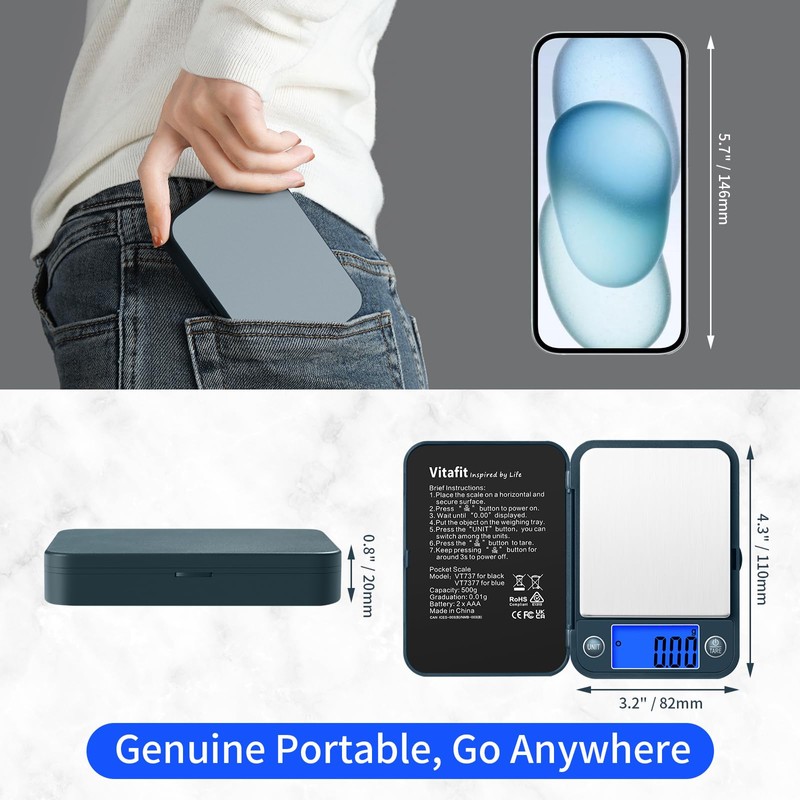 Vitafit 500g Digital Pocket Gram Scale 0.01g Accuracy, Weighing Professional