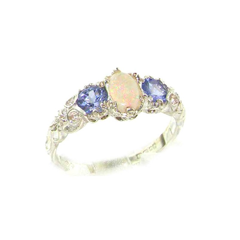 Ladies Solid Sterling Silver Natural Opal & Tanzanite English Victorian