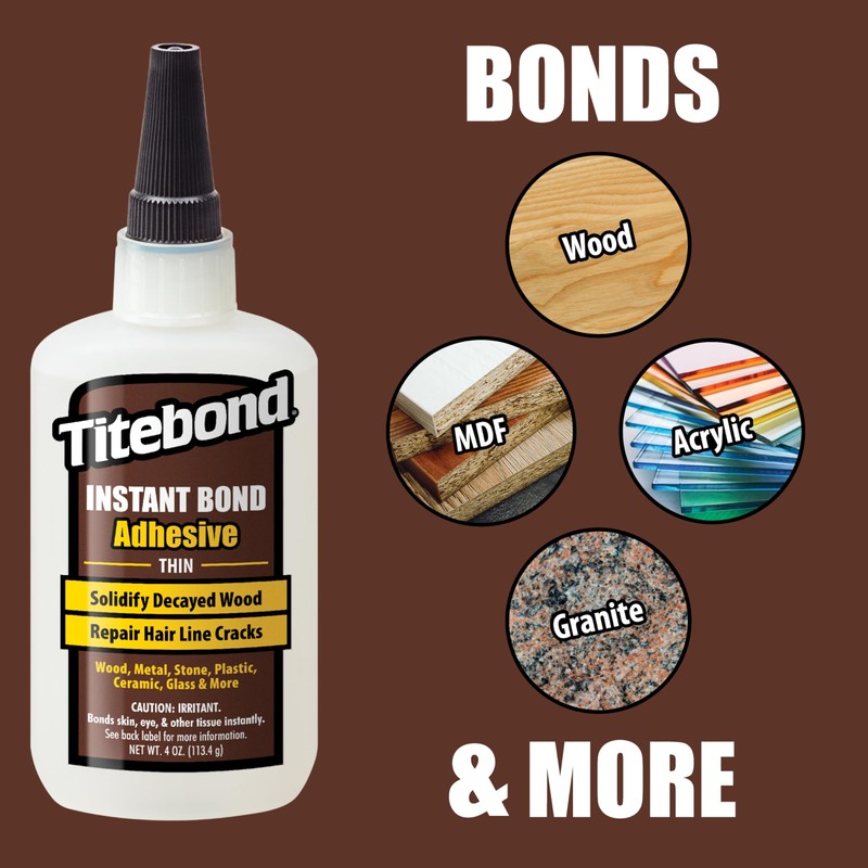 Titebond Instant Bond Wood Adhesive, Thin Viscosity, Clear, 2 oz.,