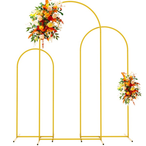 Putros Metal Arch Backdrop Stand Gold Wedding Arch Stand Set of 3 (6FT/5FT/4FT) Square Arched Frame for Birthday Party Ceremony Outdoor Indoor Celebration Decoration