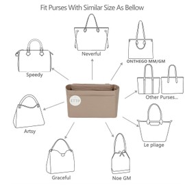 ETTP - Organizador de bolso para bolsos, organizador de bolsa de mano, organizador de bolso para bolso y bolsos, compatible con Neverful Speedy y más (mediano, beige)