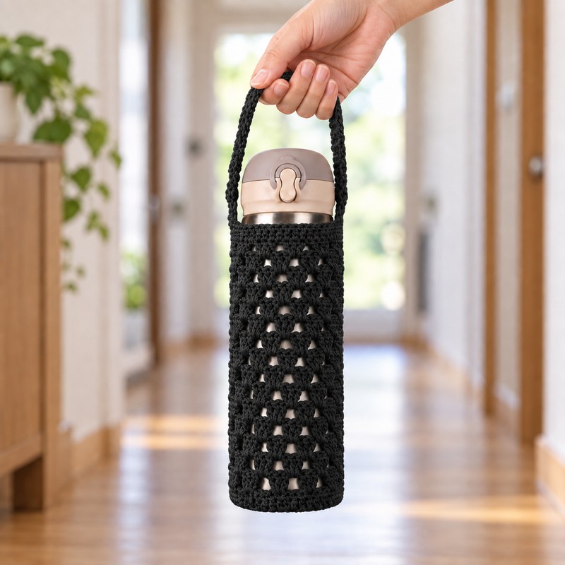Crochet Water Bottle Holder for 400–600ml Bottles – Built-In Carry