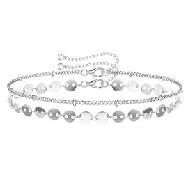 Krfy Bracelet 925 Silver Women's Clasp Charm Bracelet 14 Carat White Gold Bracelet Women's Silver Solid Diamond Cut Bracelet Women's Silver Adjustable Silver Bracelet Women, Silver