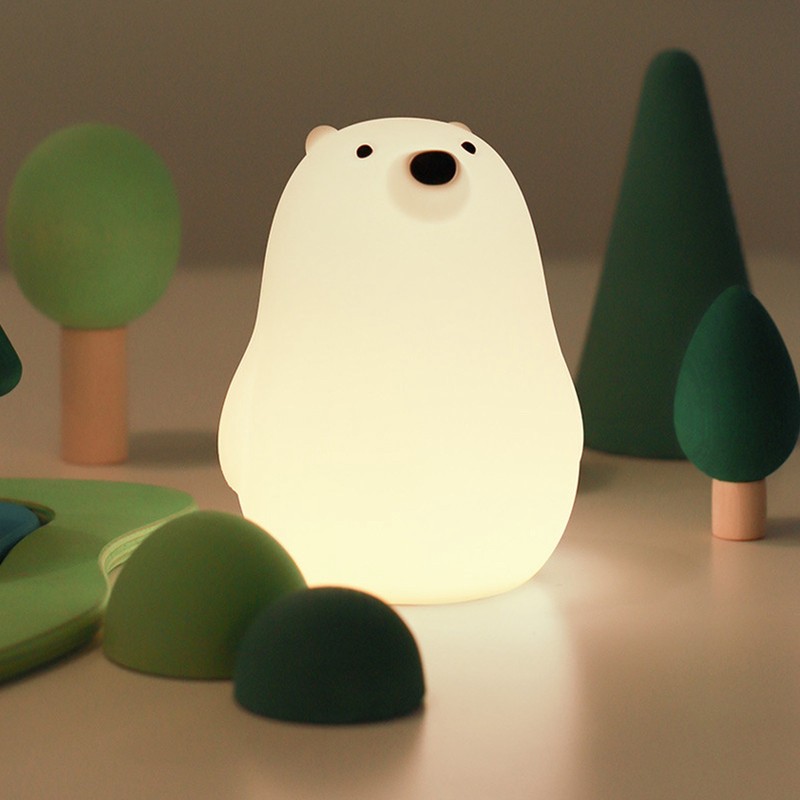 LED Night Light Cartoon White Bear Baby Pat Light USB