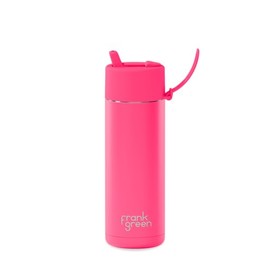 Frank Green - Ceramic Reusable Bottle - Stainless Steel Water Bottle With Straw, Insulated Water Bottle, Metal Water Bottle - Flip Straw Lid - 20oz - Neon Pink