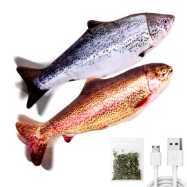 TOOGE 2 Pack 9" Floppy Fish Cat Toys with SilverVine and Catnip for Indoor Cats Interactive Flopping Fish Cat Kicker Catnip Toys for Cats Puppy Small Dogs (Salmon + Rainbow Trout)