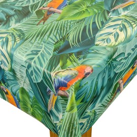Karina Home Parrot Rainforest Teal PVC Tablecloth, Wipe Clean Oilcloth, Indoor Outdoor Use (140 x 200cm)