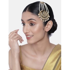 Aheli Faux Kundan Pearls Maang Tikka Matha Patti Indian Traditional Bollywood Jewelry Gift for Women White Pearl Floral Kundan