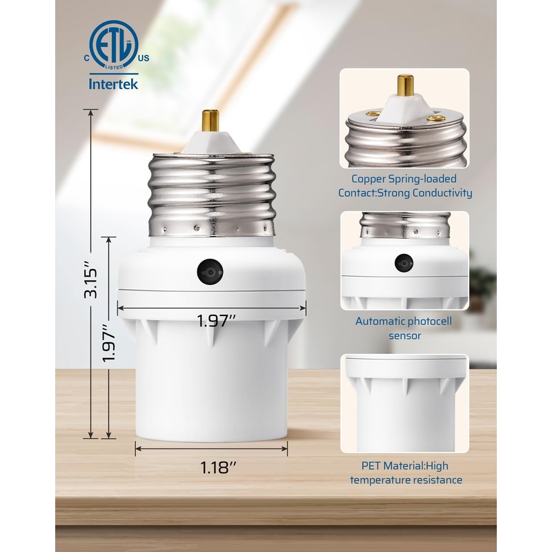DEWENWILS Light Sensor Socket, Dusk to Dawn Light Socket Adapter,