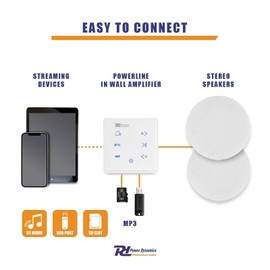 Powerline A50W in Wall Bluetooth Amplifier with USB MP3 Music Player - 2 Channel White