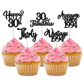 30 piezas de adornos para cupcakes de feliz 30 cumpleaños con purpurina, treinta púas de cupcakes clásico de 1994, vítores a 30 fabulosas decoraciones para pasteles para 30 cumpleaños, boda,
