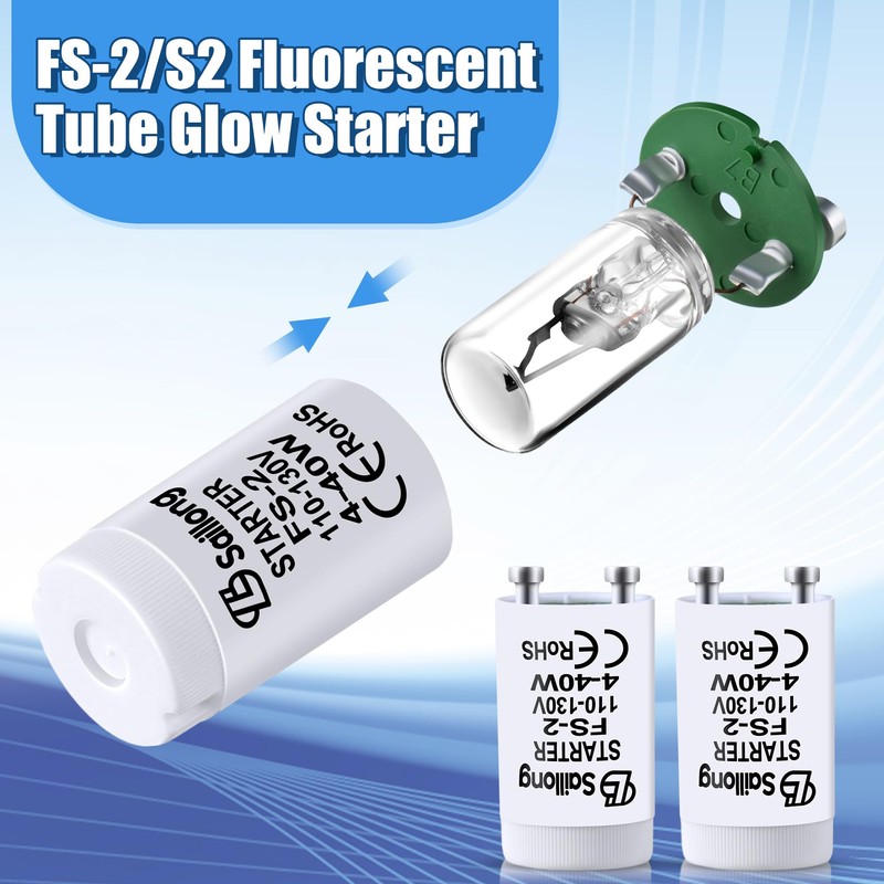 Saillong 2 Pack White Fluorescent Starter for Use with 4-40W