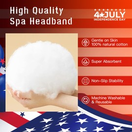 Beleki Spa Headband for Washing Face Wristband Set 4th of July Sponge Makeup Skincare Headband Terry Cloth Bubble Puffy Hairband Headwear Patriotic Hair Accessory for Women - American Flag