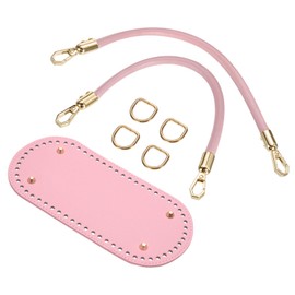 uxcell Crochet Bag Making Kit, 8.7 x 4 Inch Oval PU Leather Bag Bottom with 2Pcs 11.8" Bag Handles and 4Pcs Buckles for DIY Crochet Bag Shoulder Bag Purse Making, Pink