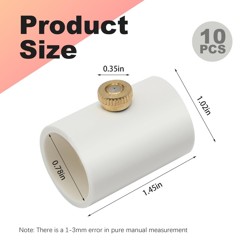 DUZFOREI 10Pcs PVC 20mm Misting Nozzles Coupling with Brass Mist