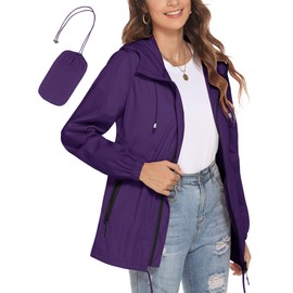 Avoogue Raincoat Women Lightweight Waterproof Rain Jackets Packable Outdoor Windbreaker Running Coat Purple XXL