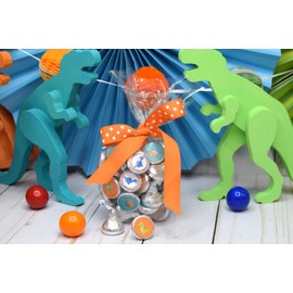 Dinosaur Boy Birthday Party Kiss Sticker Labels, 300 Party Circle Sticker Sized 0.75” for Chocolate Drop Kisses by AmandaCreation, Great for Party Favors, Envelope Seals & Goodie Bags