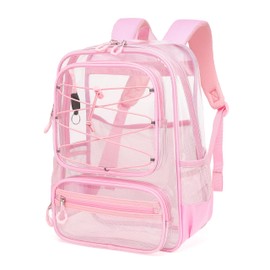 ASKSKY Clear Backpack for Boys Heavy Duty for Stadium Events, Large PVC Clear Backpacks for School (Pink)
