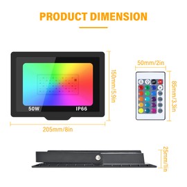 AUXTINGS RGB LED Spotlight 50 W Outdoor Floodlight, 4 Modes, Colourful LED Floodlight with Remote Control, IP66 Outdoor Spotlight, Waterproof LED Floodlight, Garden Party Celebrations Stage Houses