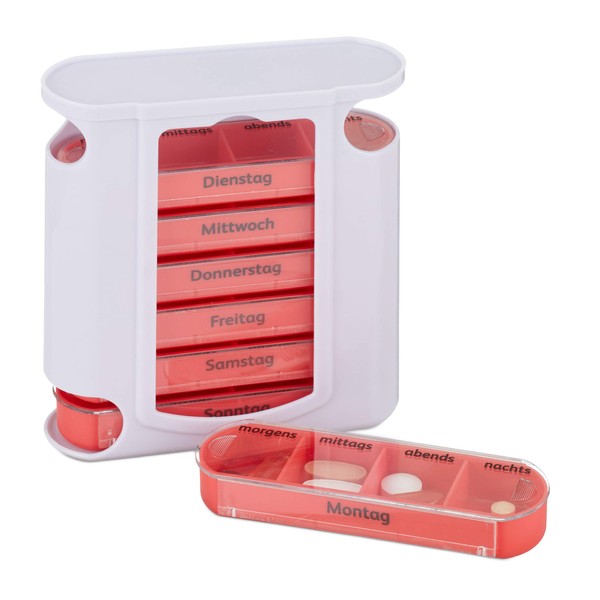 1 x Pill Box 7 Day Weekly Pill Box 4 Compartments Morning Noon Evening Night Pill Box White Red