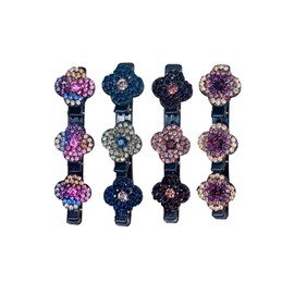 Pack of 4 Double Layer Hair Clips, Glitter Crystal - Stone Braided Hair Clips, Hummingbird Hair Clip with Crystal Flower, Braided Hair Clips, Hair Clip with 3 Clips, for Women, Girls
